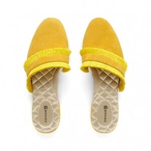 Birdies NEW The Ani Marigold Yellow Fringe Suede Mule Slides- Sz 6.5 Shoes